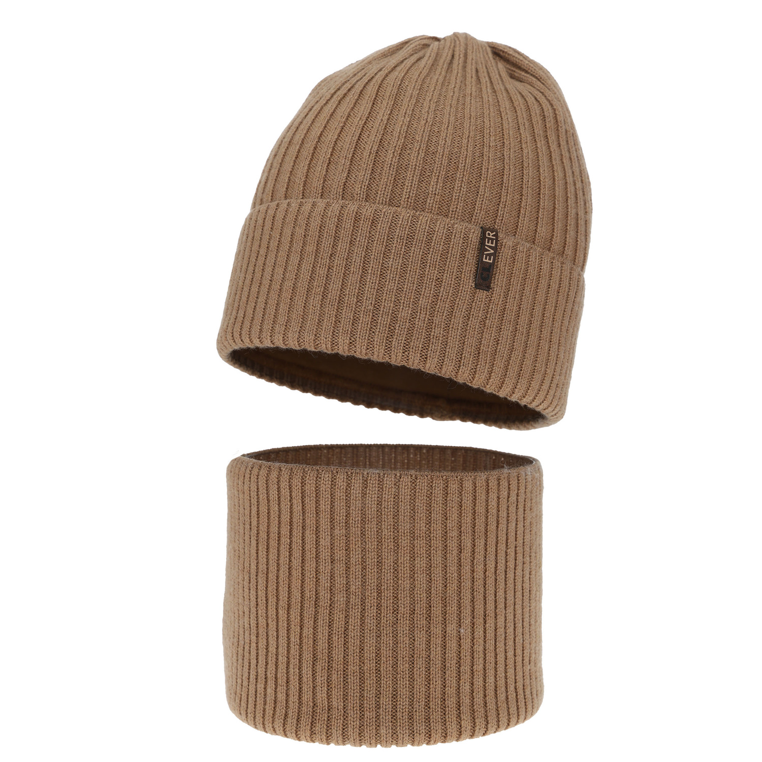 Boy's winter set: hat and tube scarf, camel, 100% merino wool, Gizmo