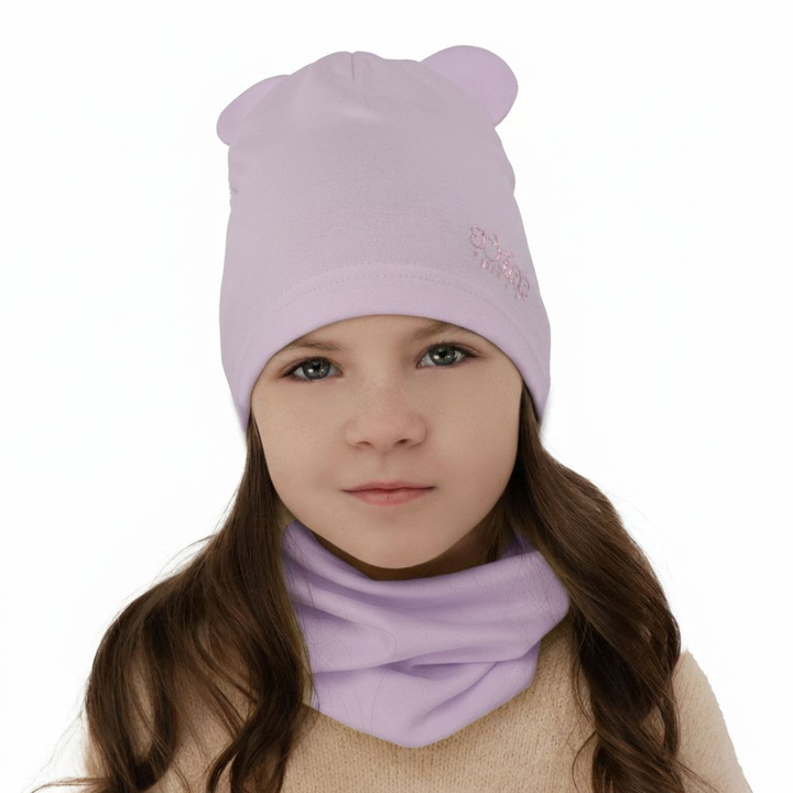 Girl's spring/ autumn cotton set: hat and tube scarf violet Cyntia