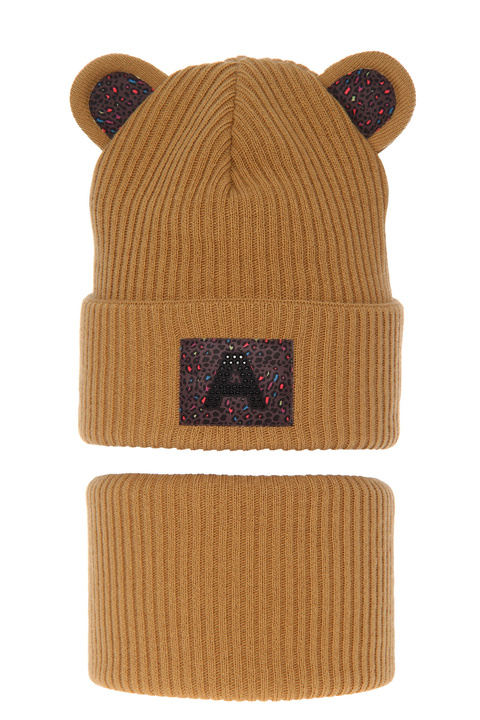 Girl's winter set: hat and tube scarf camel Romka