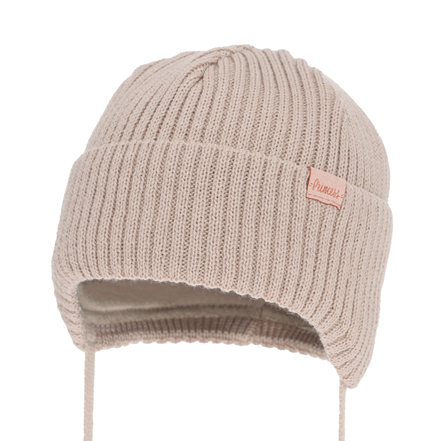 Girl's winter hat, beige, with ears, with merino wool, Punia