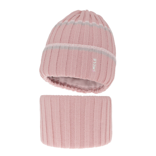 Girl's winter set: hat and tube scarf pink Judit