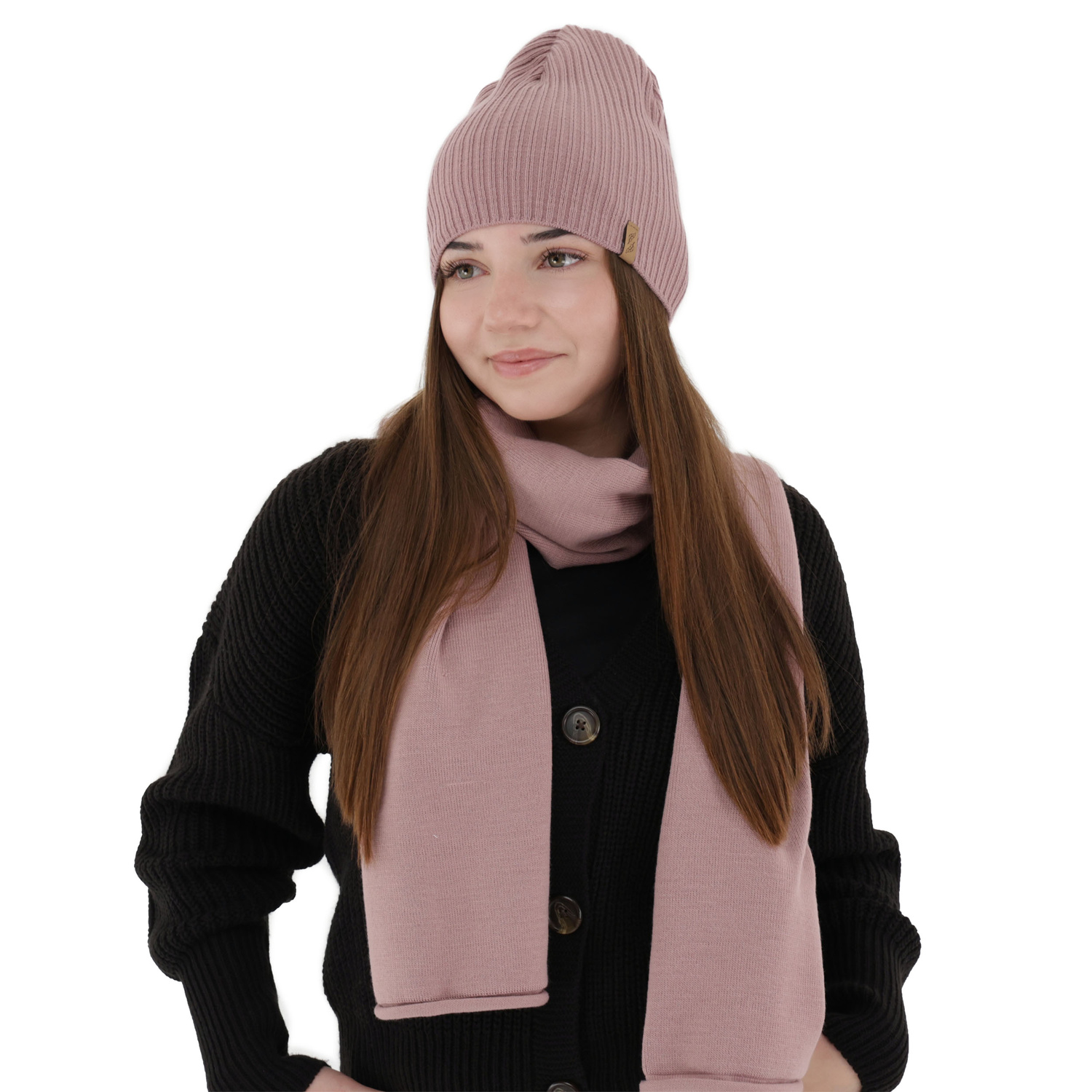 Woman's winter set: hat and scarf, pink, Fena