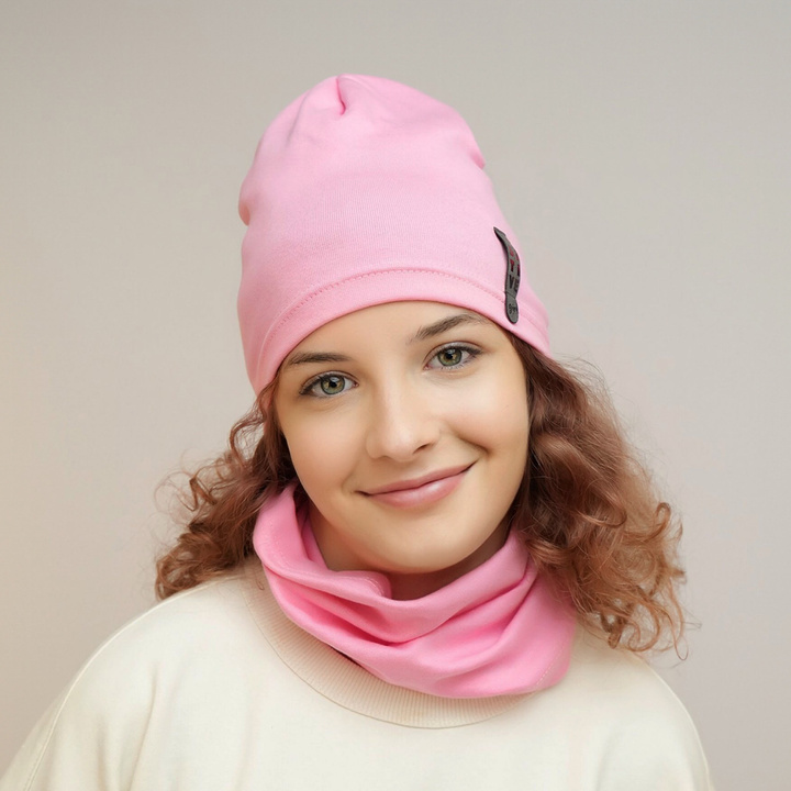 Girl's spring/ autumn set: hat and tube scarf pink Flores