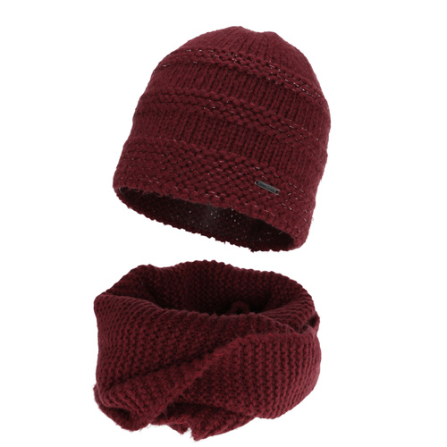 Woman's winter set: hat and tube scarf, burgundy, with merino wool, Driva