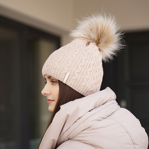 Woman's winter hat pink Xena with pompom