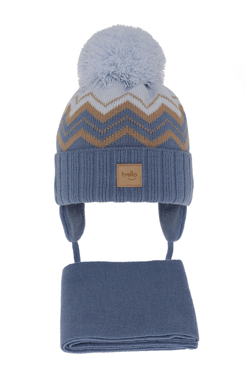Boy's winter set: hat and scarf blue with pompom Marcus