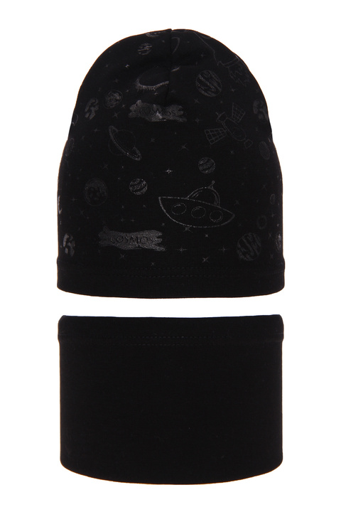 Boy's spring/ autumn set: hat and tube scarf black Kosmos