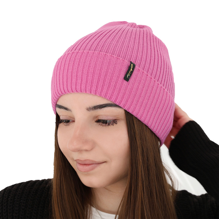 Woman's winter hat pink Megan 100% extra fine merino wool