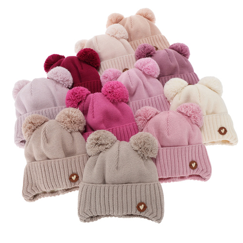 Girl's winter hat, purple, with ears, with merino wool, Mesyna