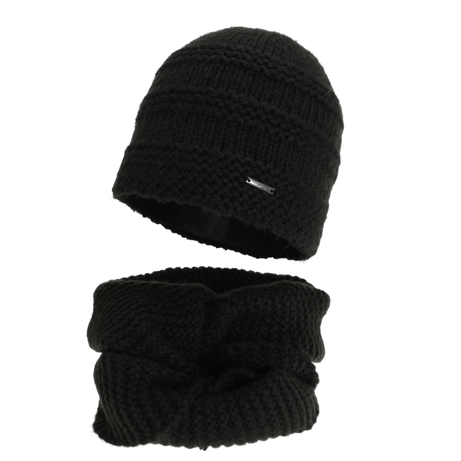 Winter set: hat and tube scarf, black, with merino wool, Driva