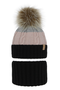 Girl's winter set: hat and tube scarf black Karmelita with pompom