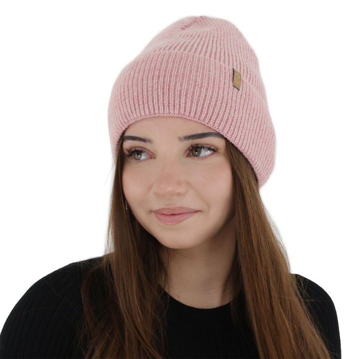 Woman's winter hat, pink, with merino wool, Tahoe