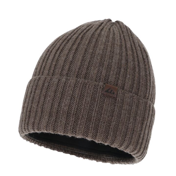 Men's winter hat, dark beige, with merino wool, Huno