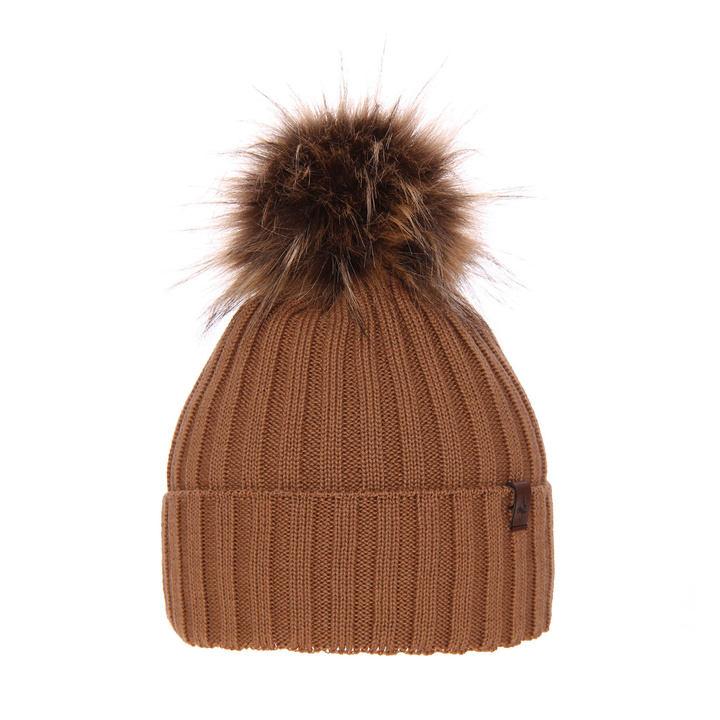 Woman's winter hat in camel merino wool Texa