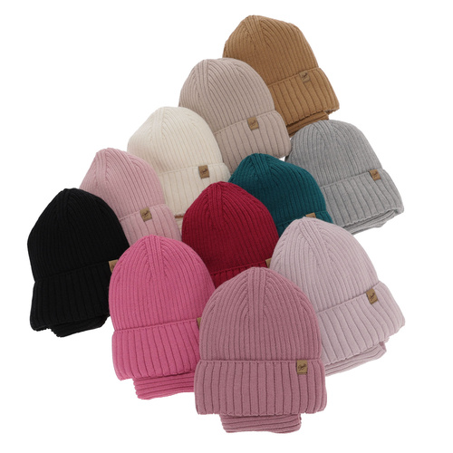 Girl's winter set: hat and tube scarf grey merino wool Mesalia