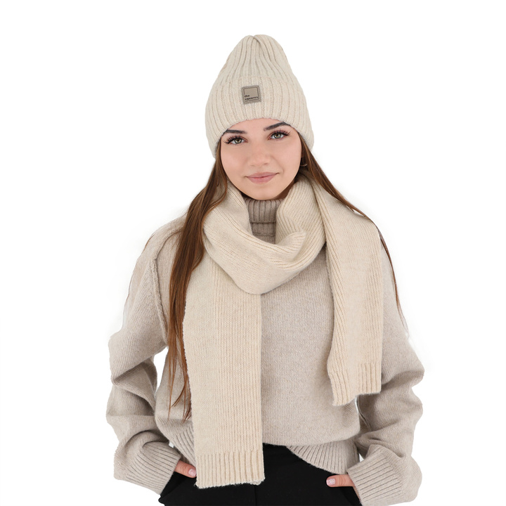 Women's winter scarf ecru merino wool Loretta