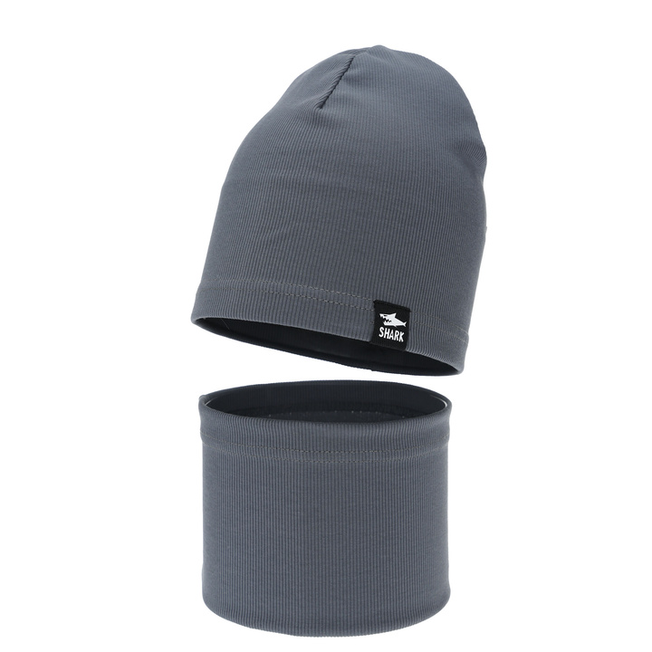 Boy's spring, autumn set: hat and tube scarf, grey Rumel
