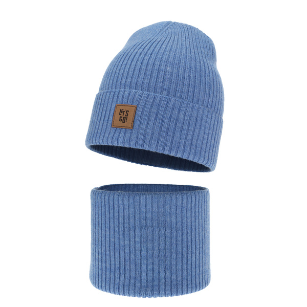 Boy's spring, autumn set: hat and tube scarf blue 100% merino wool Vanto