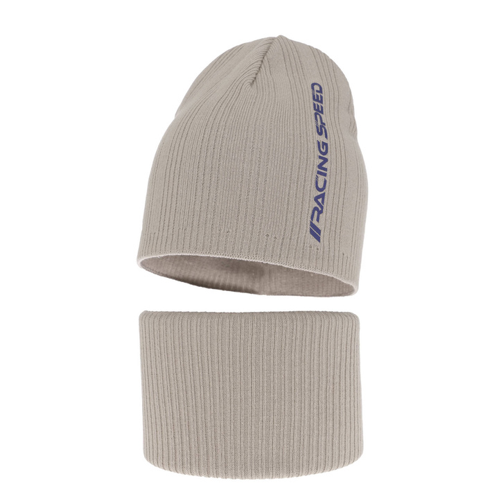 Children's autumn/ spring set: hat and tube scarf, with cotton, beige Kolorado