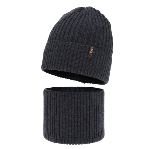 Boy's winter set: hat and tube scarf, grey, 100% merino wool, Gizmo