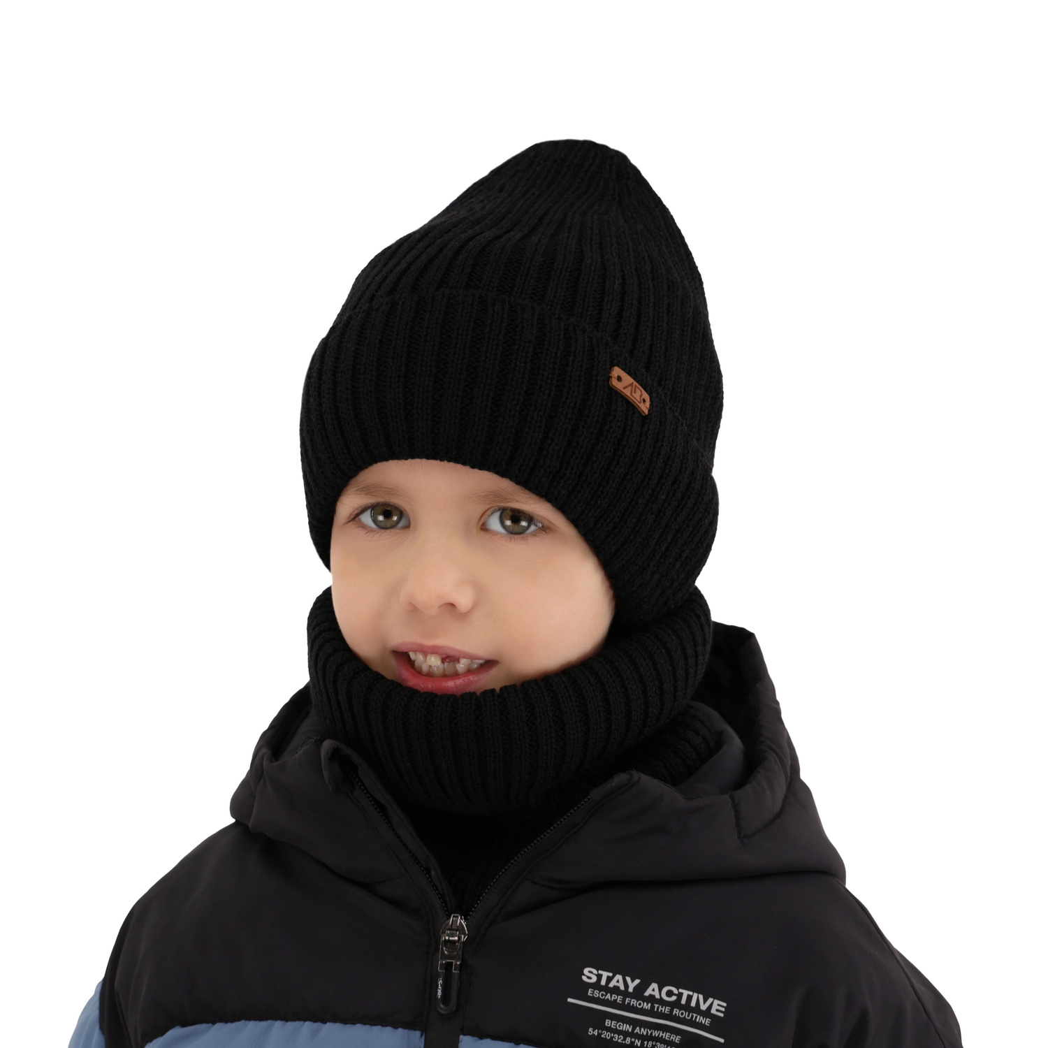 Boy's winter set: hat and tube scarf grey merino wool Palermo