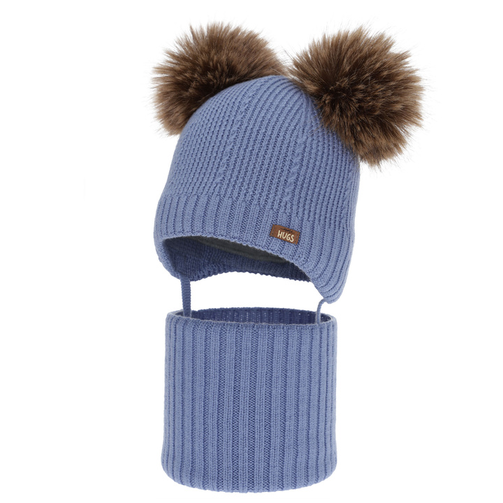 Boy's hat and snood, winter set, blue, 100% merino wool, lined with wool fleece, Lumio
