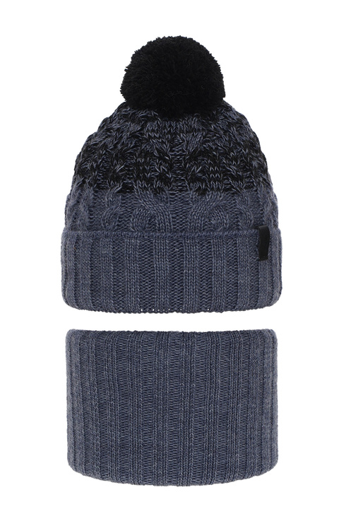 Boy's winter set: hat and tube scarf blue Travis with pompom