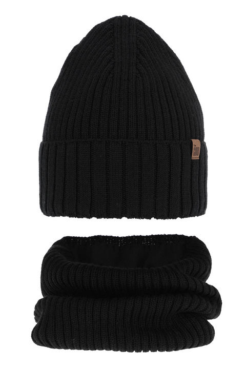 Boy's winter set: hat and tube scarf black merino wool Metis