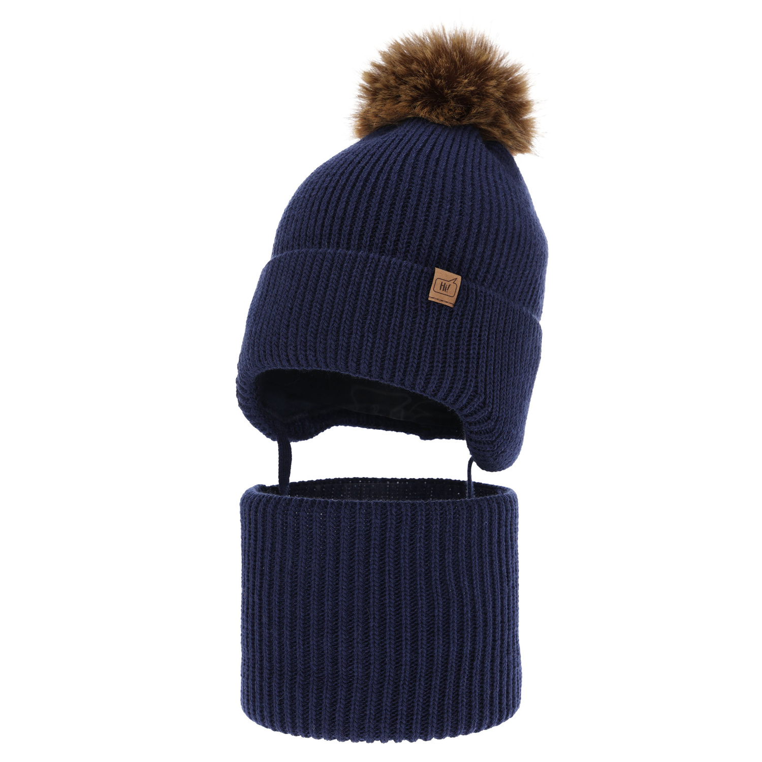 Boy's winter set: hat and tube scarf navy blue Zico with pompom