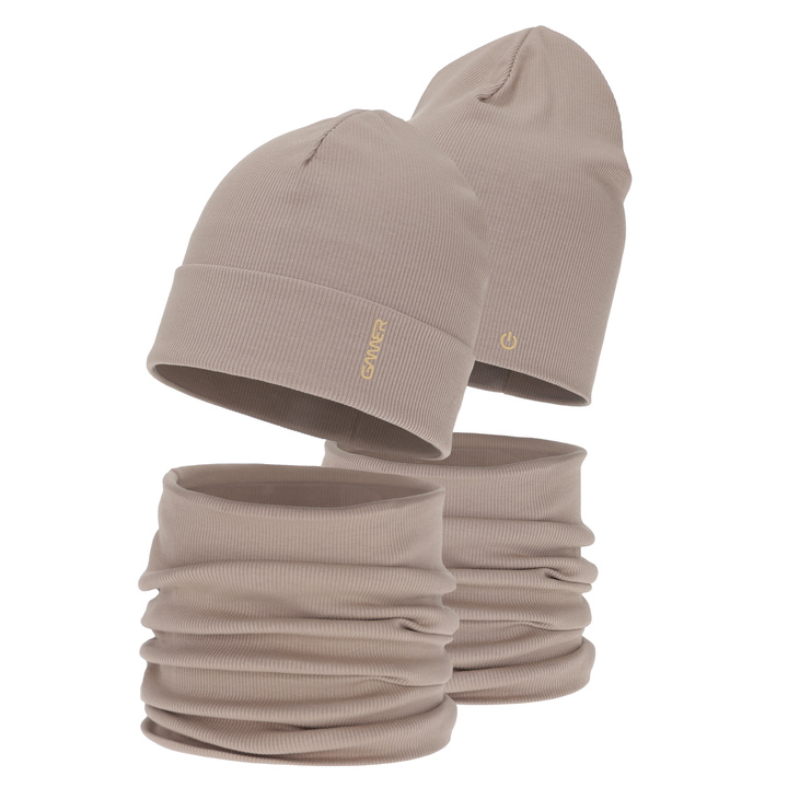 Boy's spring, autumn set: hat and tube scarf, beige, cotton, Desider