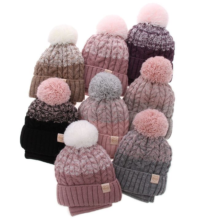 Girl's winter set: hat and tube scarf pink Zendaya with pompom