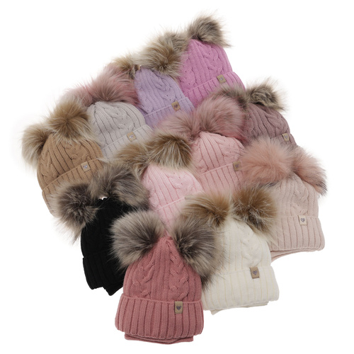 Girl's winter set: hat and tube scarf camel with two pompoms Amala