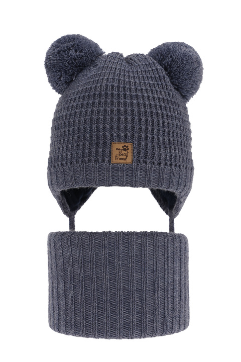 Boy's winter set:  hat and tube scarf blue with two pompoms Krispi