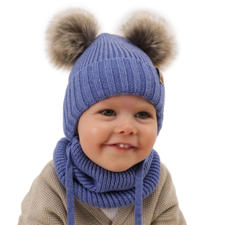 Boy's winter set: hat and tube scarf grey 100% extra fine merino wool Konor