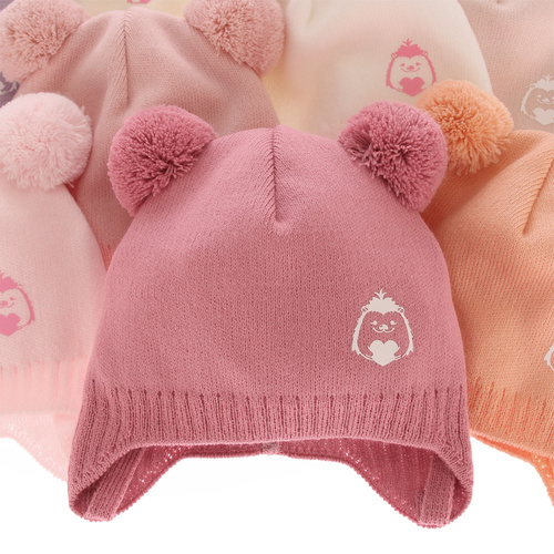 Girl's spring/ autumn hat orange Bunia with two pompom