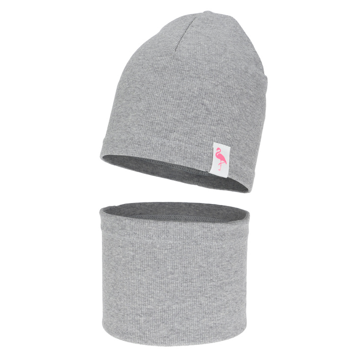 Girl's spring, autumn cotton set: hat and tube scarf, grey, Rumilla