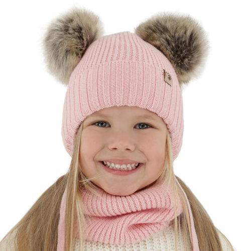 Girl's winter set: hat and tube scarf pink made of 100% extra fine merino wool Silvia