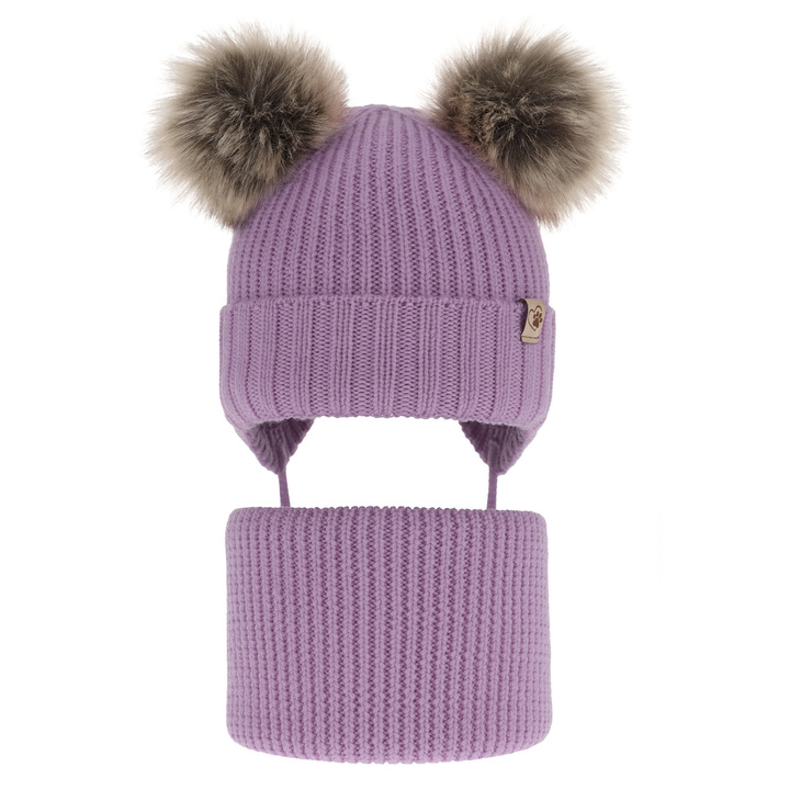 Girl's winter set: hat and tube scarf grey made of 100% extra fine merino wool Silvia