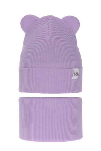 Girl's spring/ autumn set: hat and tube scarf, with cotton, violet Kajra