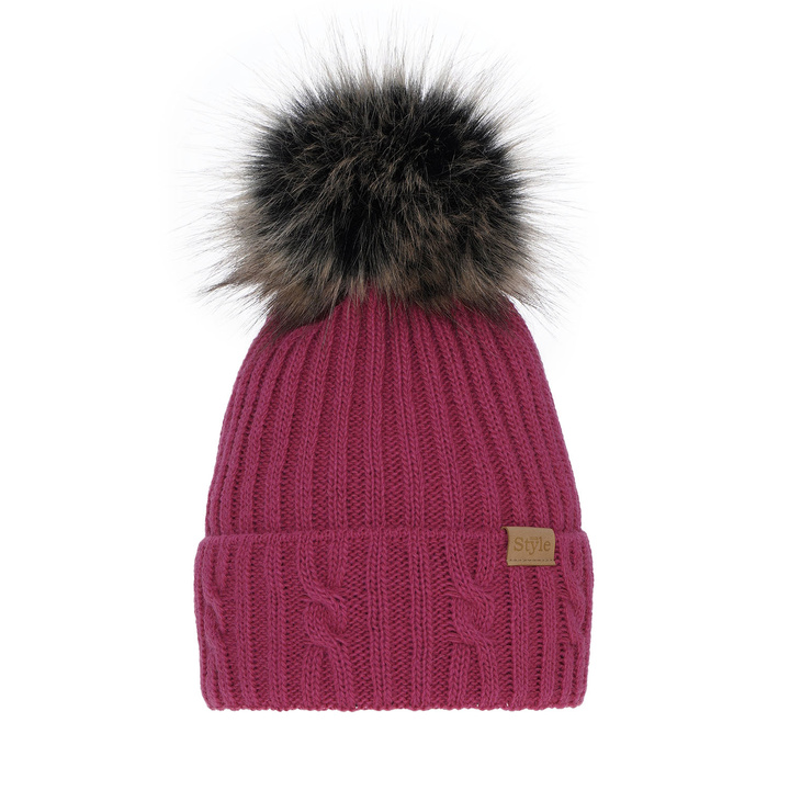 Woman's winter hat pink Lawina with pompom