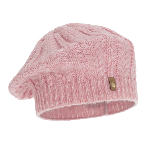 Woman's winter beret, pink, with merino wool, Senja