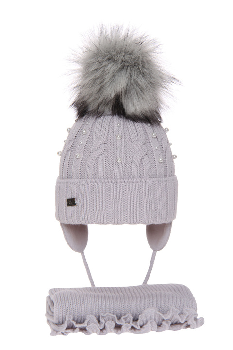 Girl's winter set: hat and scarf grey Dobrawa with pompom