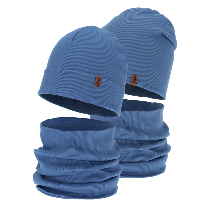 Boy's spring, autumn set: hat and tube scarf, blue, Amalfi