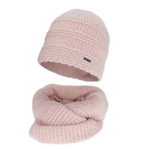 Winter set: hat and tube scarf, pink, with merino wool, Driva