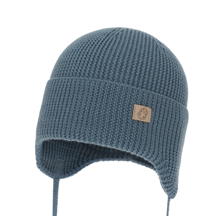 Boy's winter/ autumn/ spring hat, blue, 100% merino wool, with ears, Bakadi