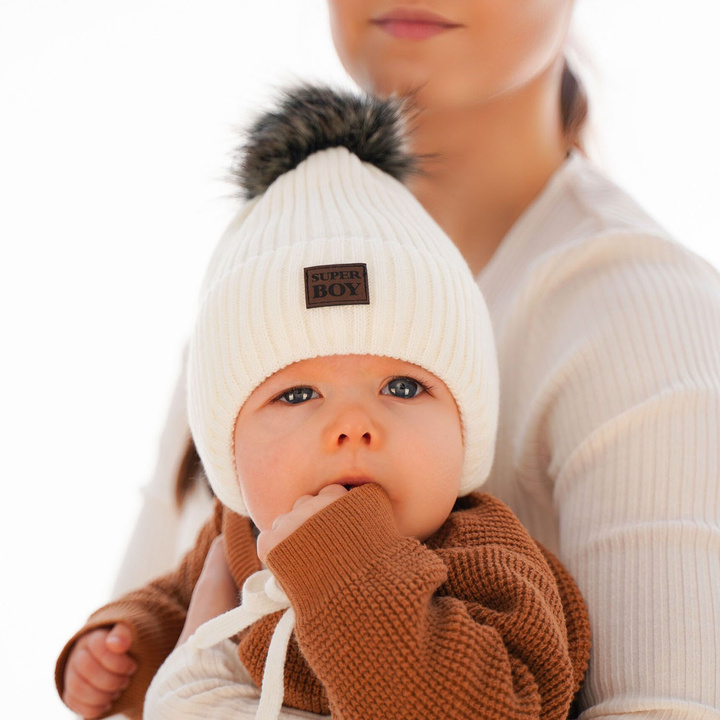 Boy's winter set: hat and tube scarf grey Denzel with pompom