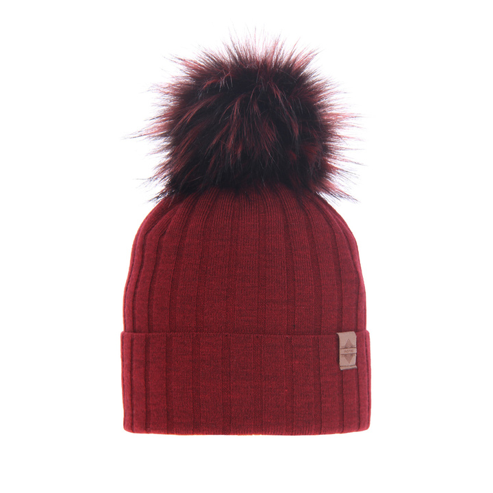 Woman's winter hat burgund Loara with pompom