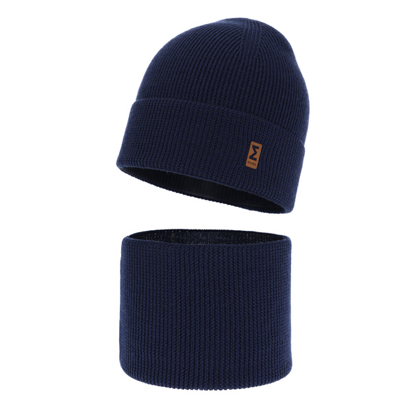 Boy's spring/ autumn set: hat and tube scarf navy blue 100% extra finemerino wool Bruce