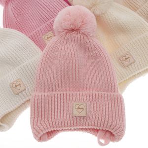 Girls' winter hat beige 100% extra fine merino wool, lined with wool fleece Hakkari