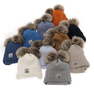 Boy' s winter set: hat and scarf camel with two pompoms Jewel